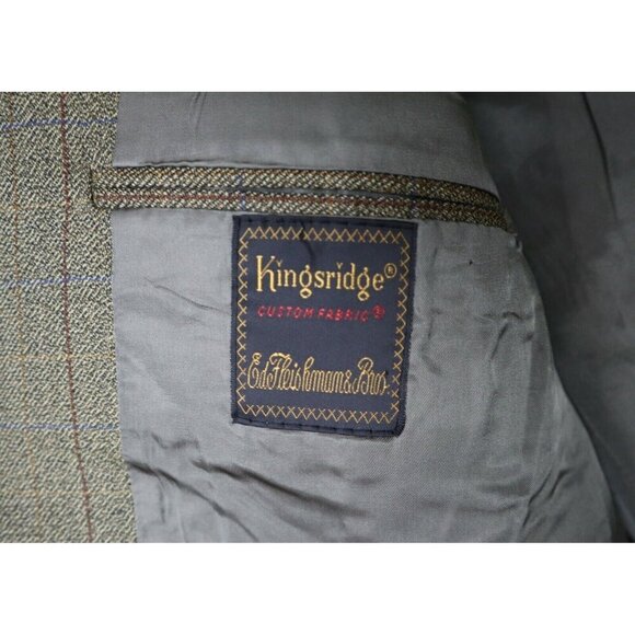 VINTAGE MEN'S TAUPE BROWN PLAID BLAZER JACKET SPORT COAT - KINGSRIDGE - SIZE 46 - Picture 3 of 6